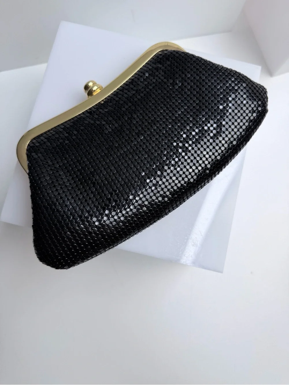 Vintage Arden B Mesh Black and Gold Evening Bag Clutch NWT